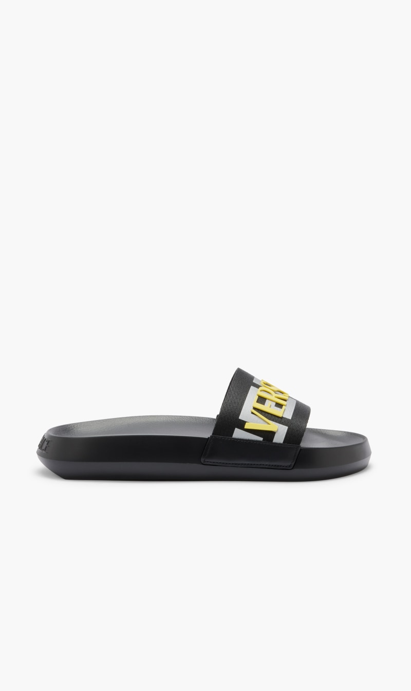 Versace Black Slides Calf Leather for Men | The Deal Outlet