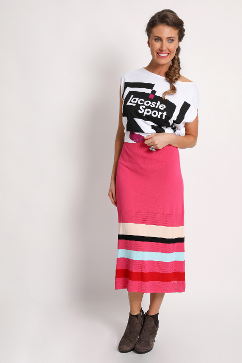 Kenzo Striped & Perforated Straight Skirt