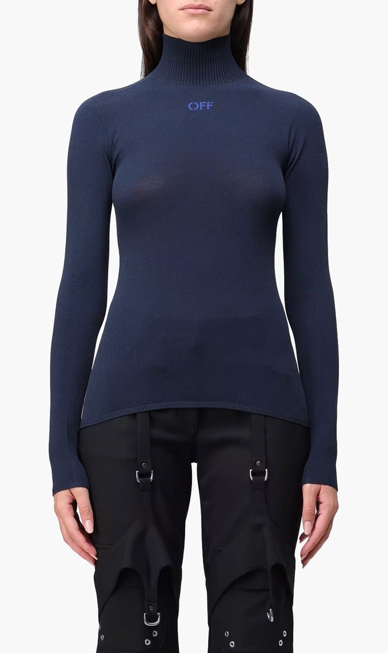 Off-white Blue Slick Long Sleeved Mockneck Sweater for Women
Off-white Blue Slick Long Sleeved Mockneck Sweater for Women