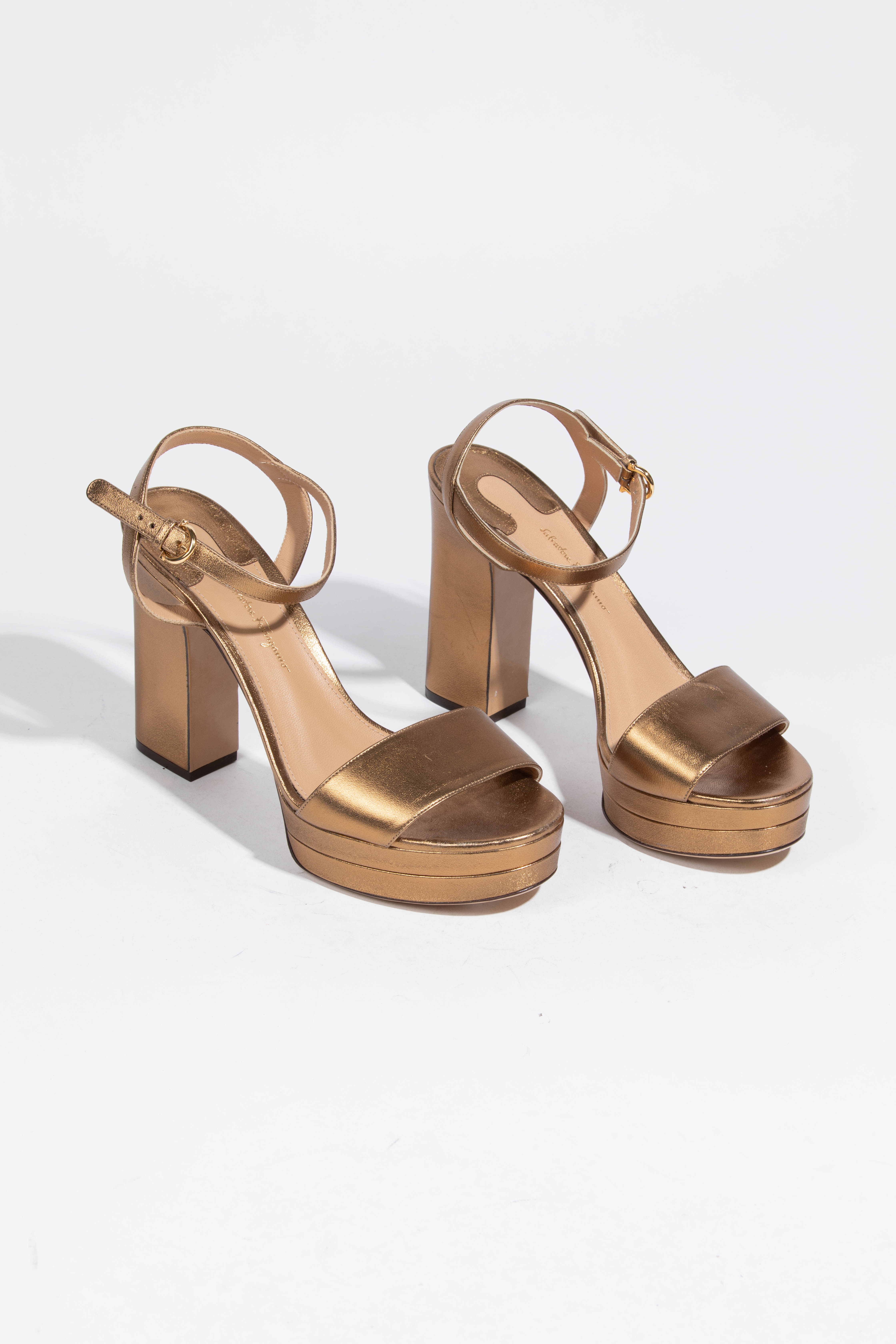 Trento Leather Platform Sandals, Gold