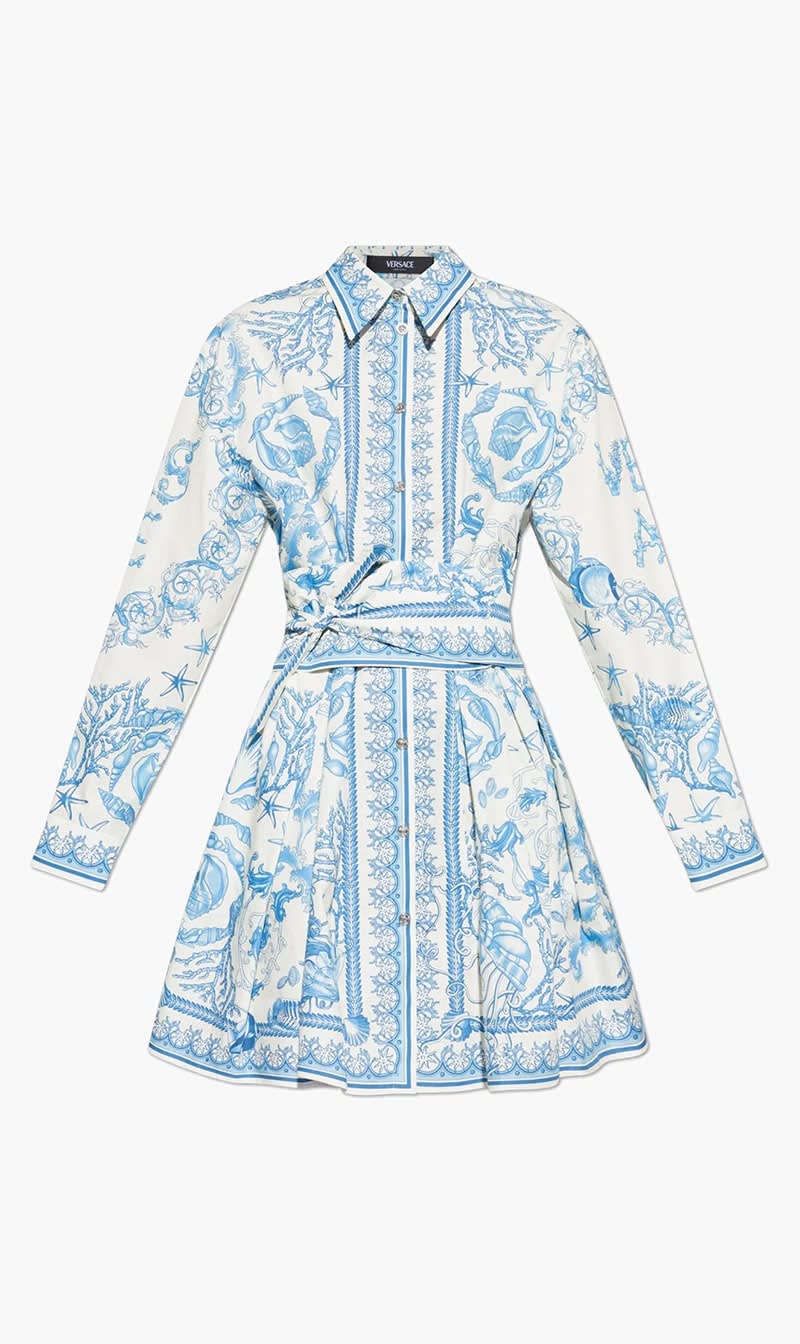 Versace Blue Dress Underwater Barocco Bicolour Foulard On Cotton Poplin for Women
Versace Blue Dress Underwater Barocco Bicolour Foulard On Cotton Poplin for Women