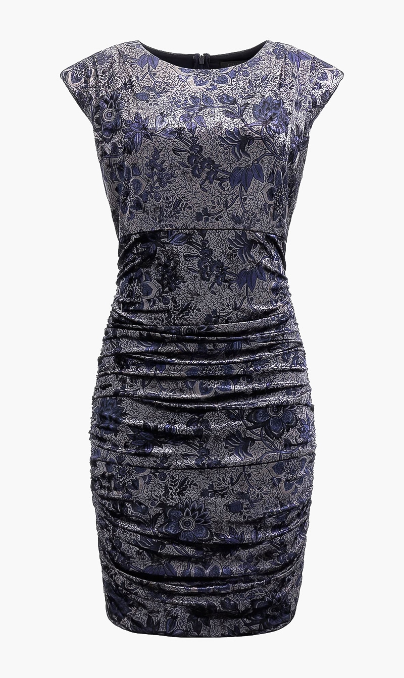 Velvet Printed Dress, Blue