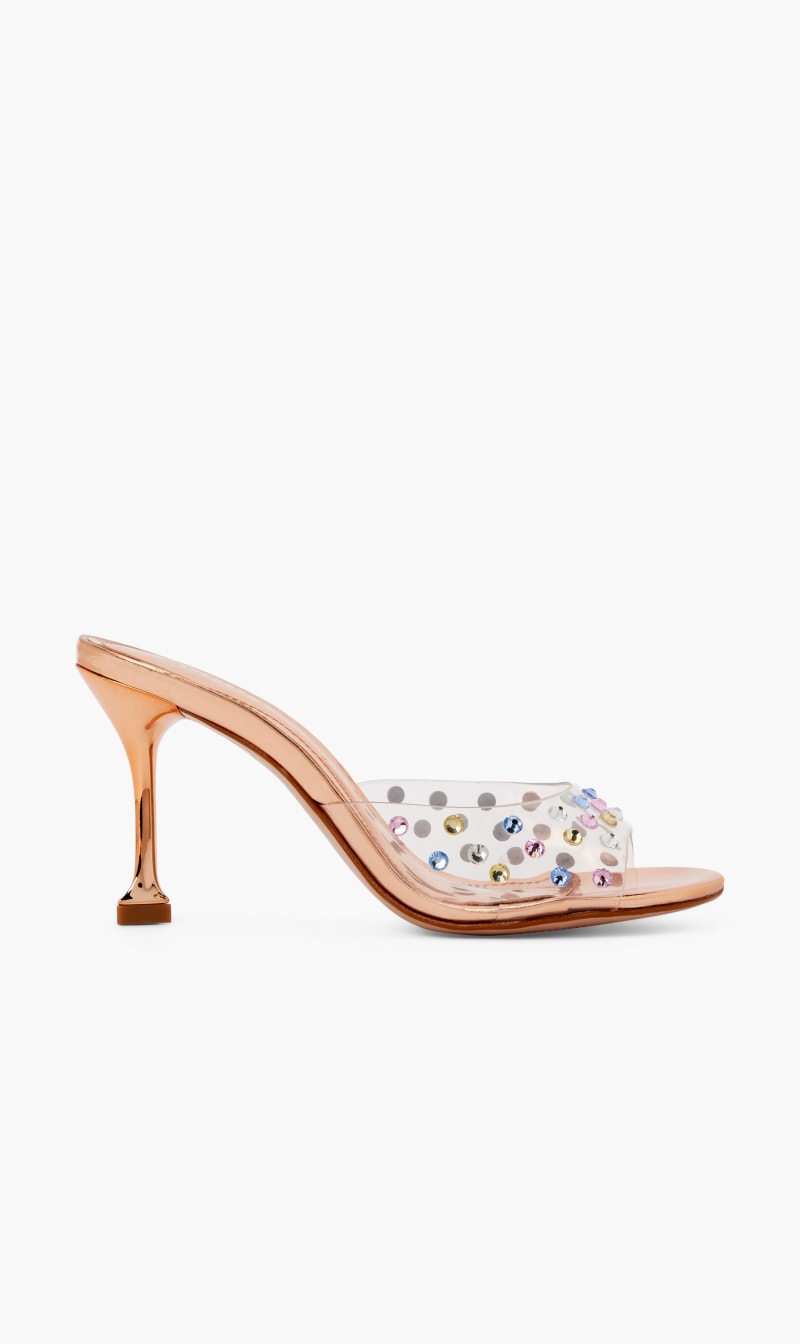 Schutz Gold Clear Mules for Women | The Deal Outlet
