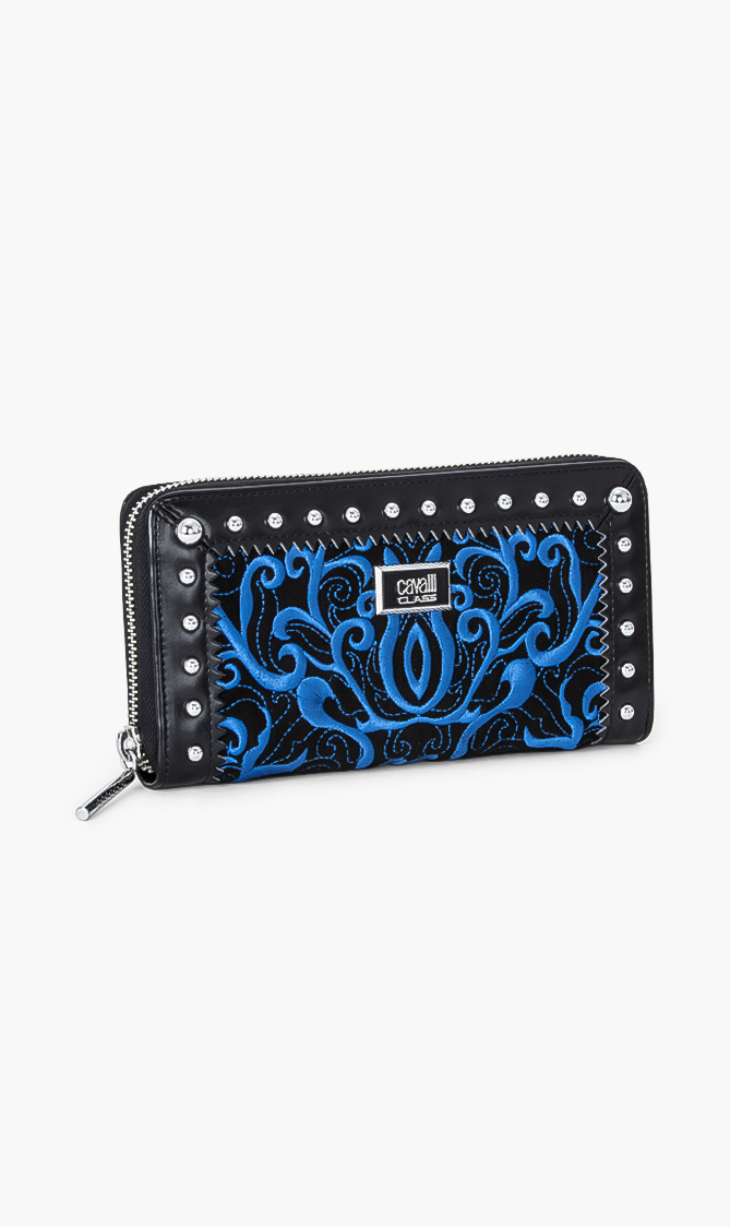 Cavalli Class Deluxe Embroidered Long Zip Around Wallet