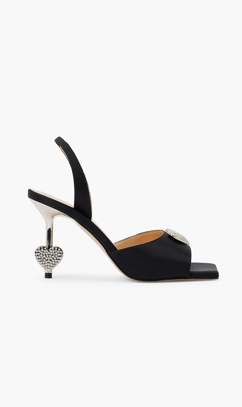Mach And Mach Black Crystal Heart Satin Square Toe Sandals 95mm for Women | The Deal Outlet
Mach And Mach Black Crystal Heart Satin Square Toe Sandals 95mm for Women | The Deal Outlet