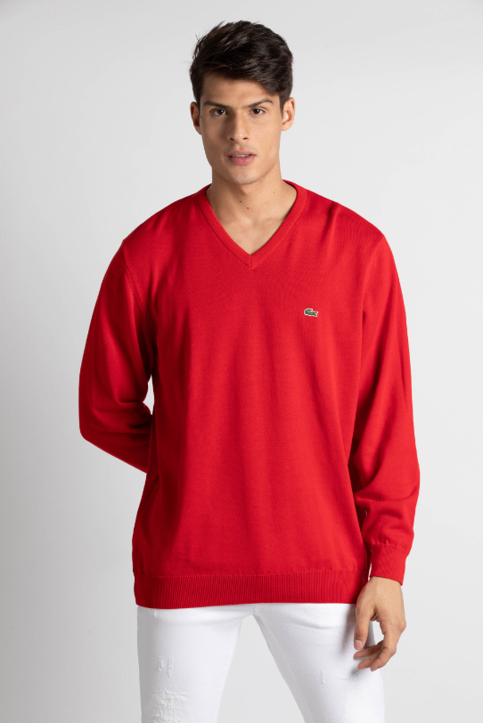 LACOSTE V-neck Cotton Jersey Sweater