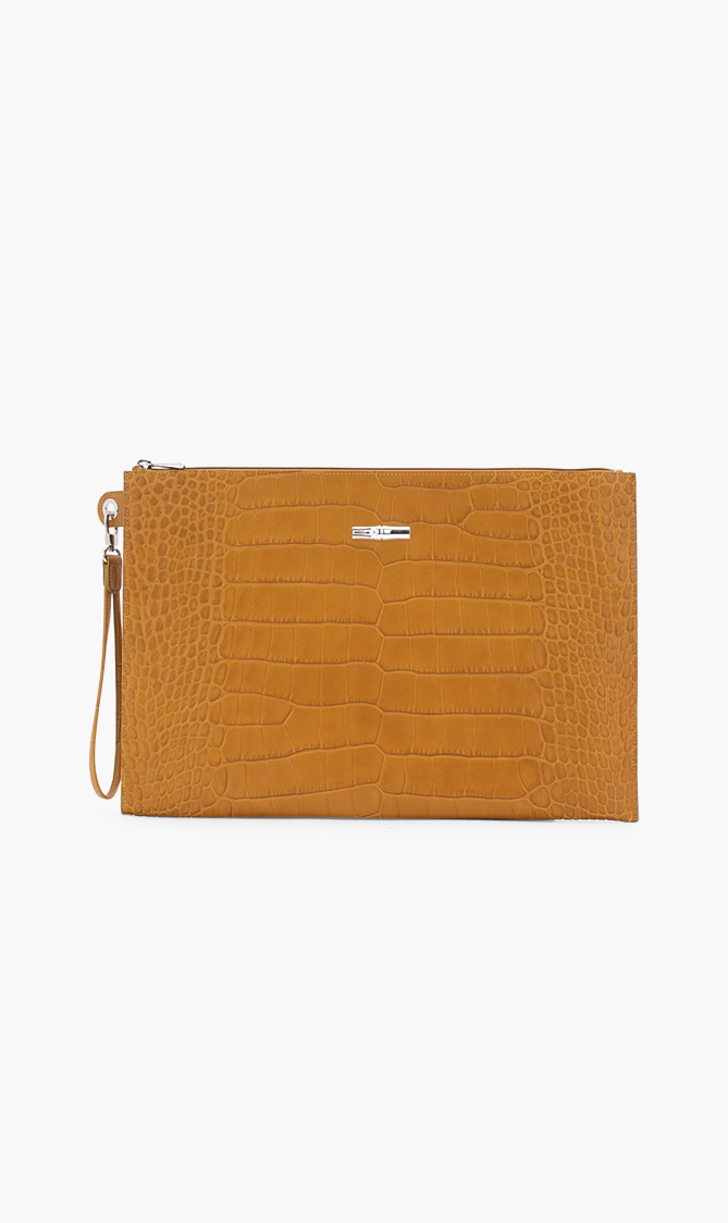 Longchamp Roseau Crocodile Skin Wristlet