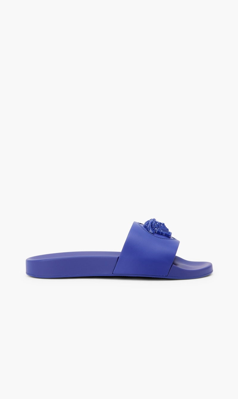 Versace Blue La Medusa Leather Slides for Men | The Deal Outlet