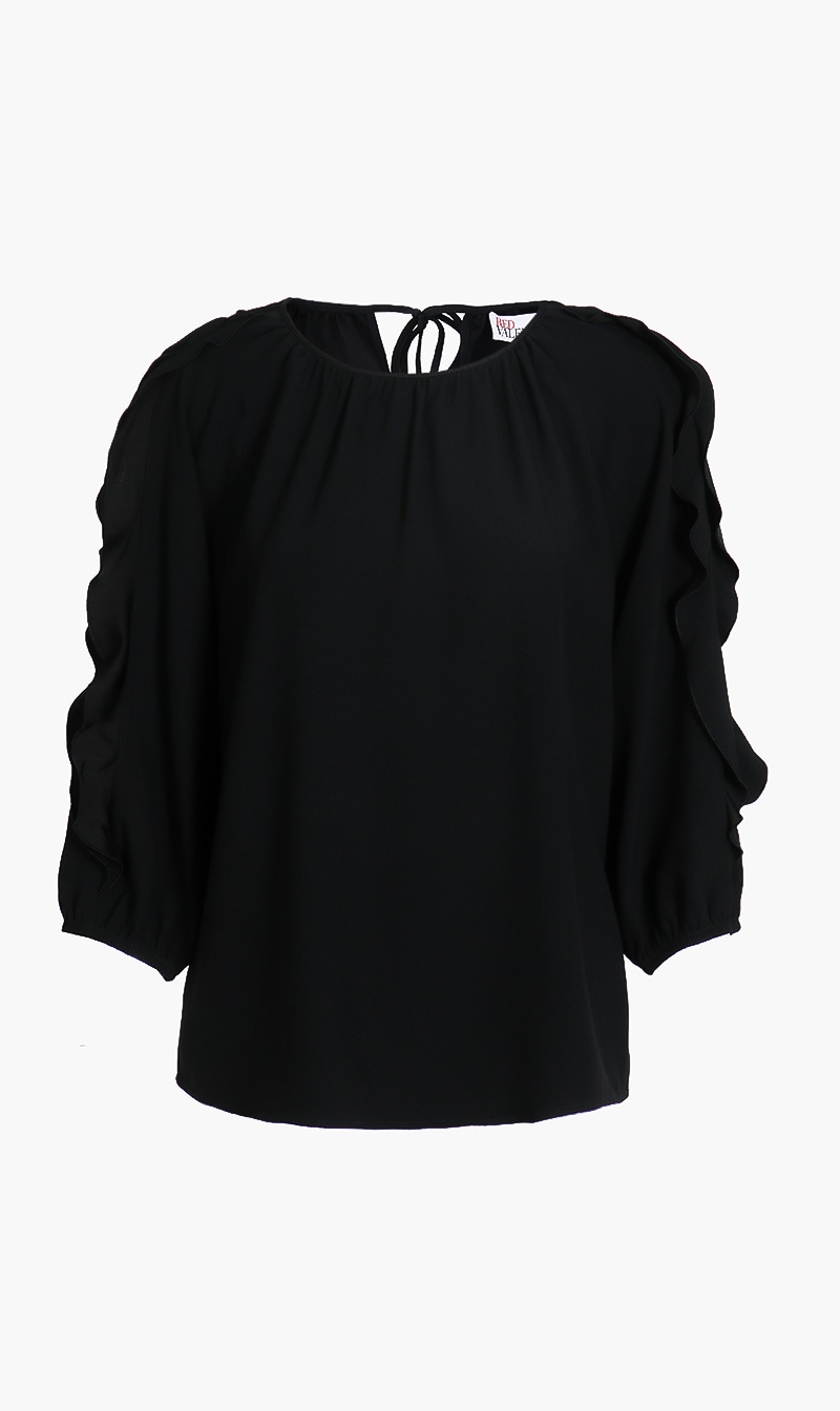 Ruffle Cut Sleeves Crepe Top, Black