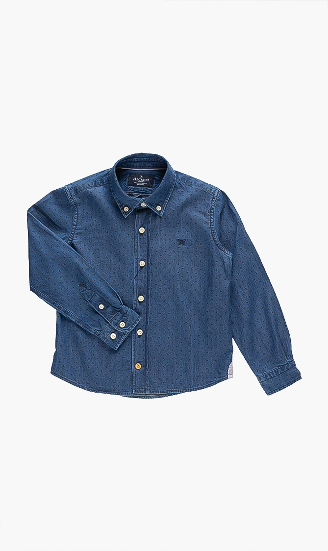 Hackett London Polka Dot Denim Long Sleeve Shirt