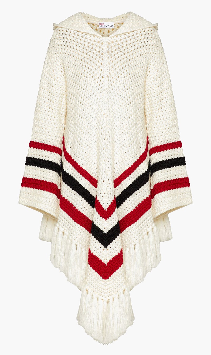 Wool Poncho With Striped Pattern