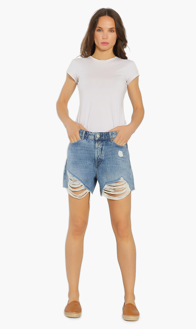 Ripped Denim Shorts, Blue