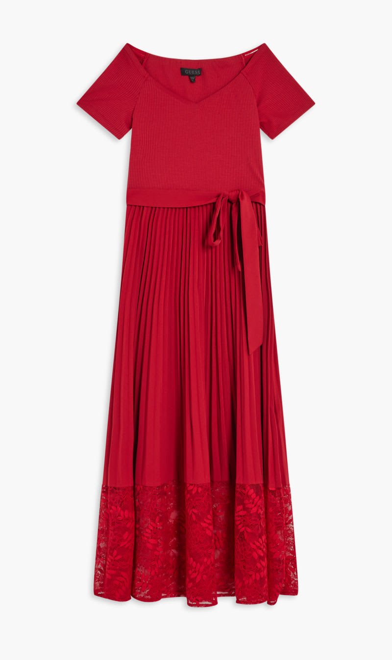 Guess Red Off Shldr Tiana Dress for Women | The Deal Outlet