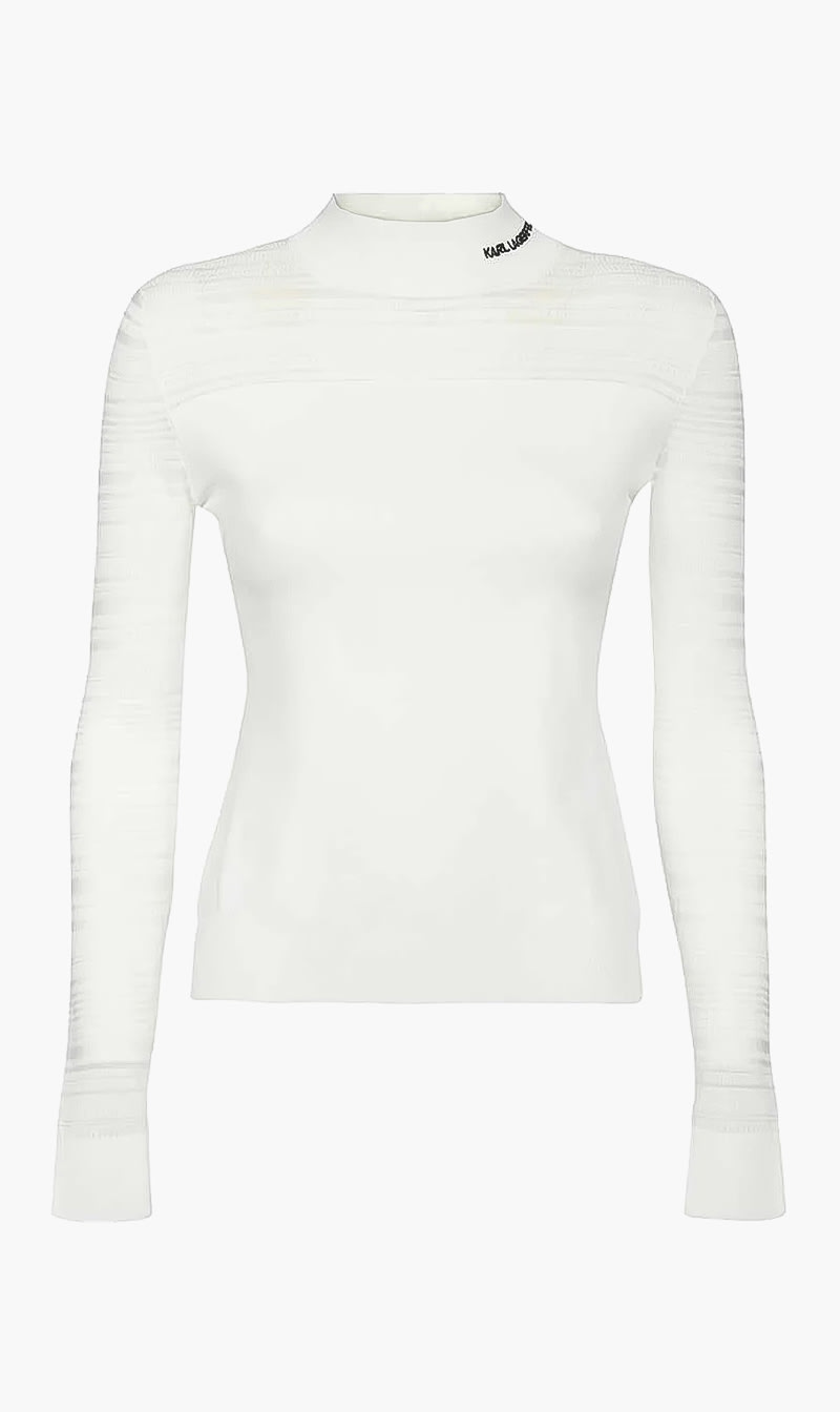 Karl Lagerfeld White Light Weight Logo Sweater for Women | The Deal Outlet