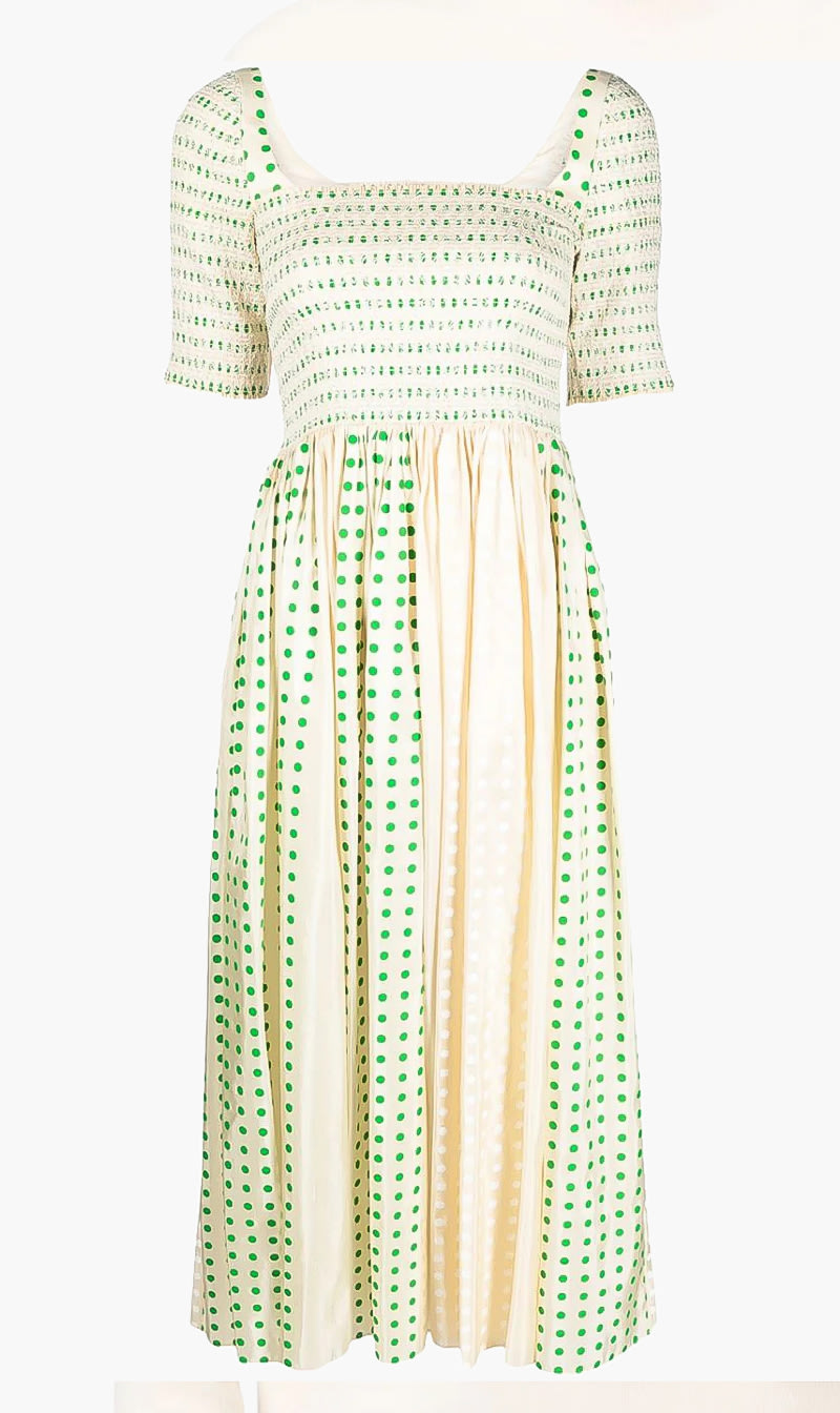 Tory Burch Green Printed Silk Smocked Dress for Women | The Deal Outlet
Tory Burch Green Printed Silk Smocked Dress for Women | The Deal Outlet