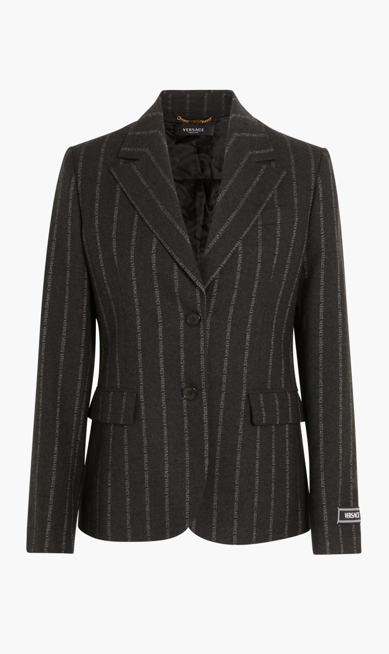 Versace Grey Jacket Logo Pinstripe Tess Wool for Women | The Deal Outlet
Versace Grey Jacket Logo Pinstripe Tess Wool for Women | The Deal Outlet