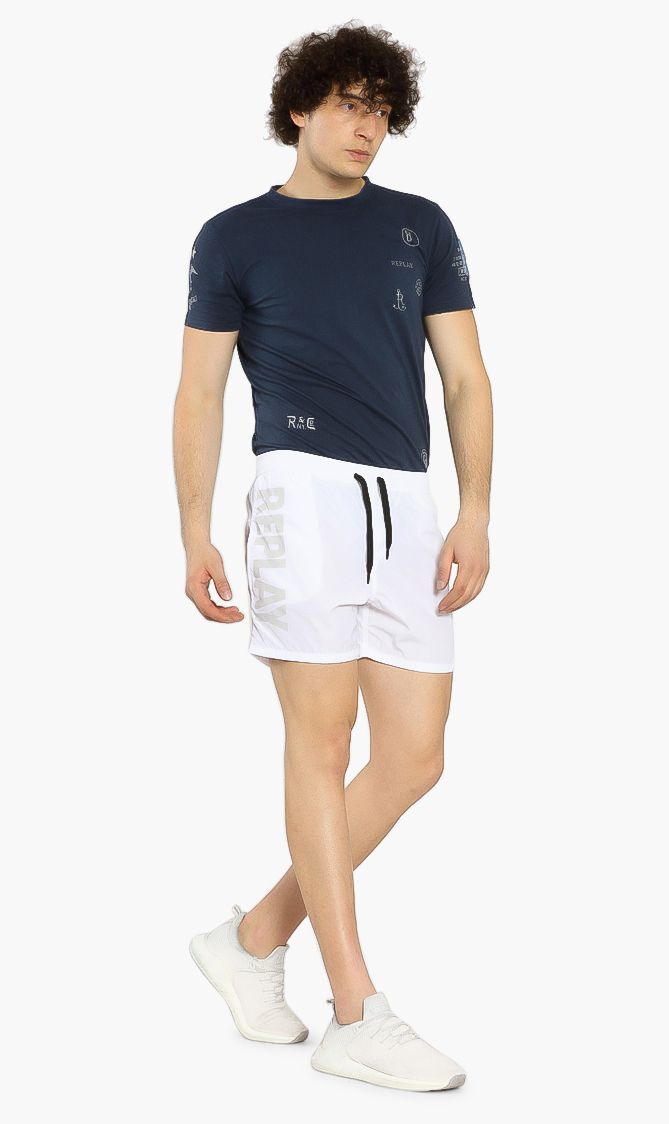 Solid Oversize Logo Swim Trunks