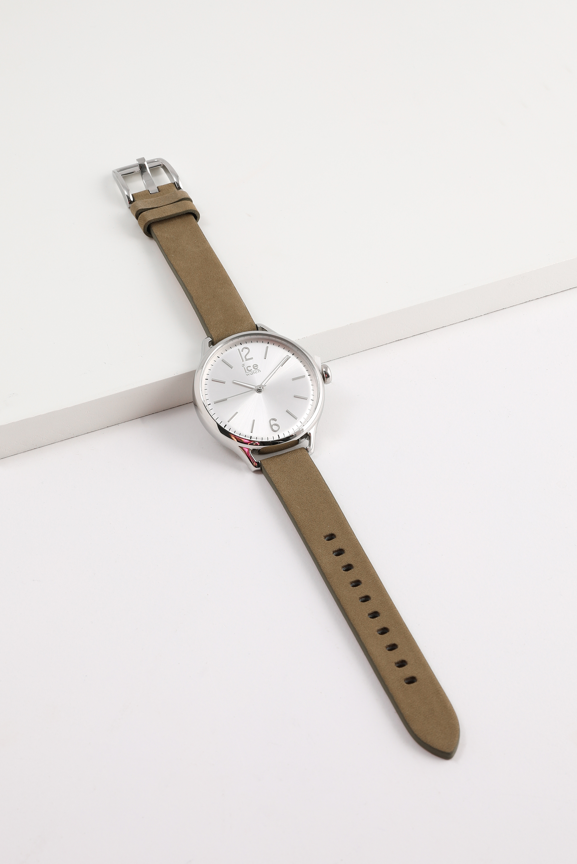 Ice Watch Ice Time Medium Leather Khaki Silver Analog Watch