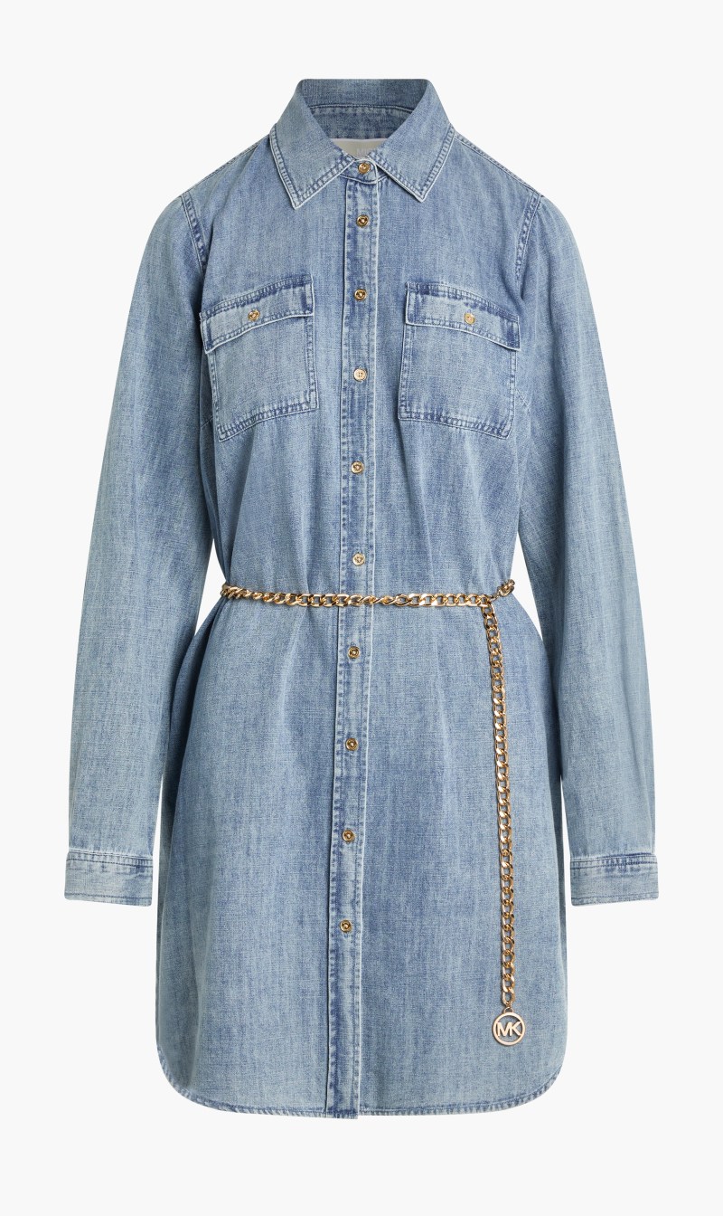 Michael Kors Blue Long Sleeve Shirt Mini Dress for Women | The Deal Outlet