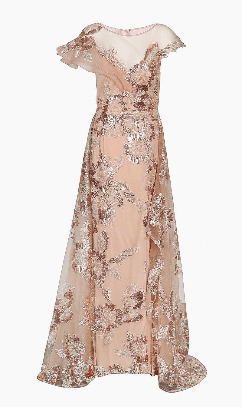 Over Skirt Cap Sleeve Gown, Pink