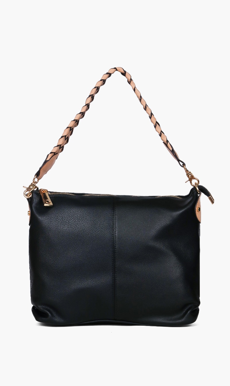 Solid Leather Shoulder Bag, Black