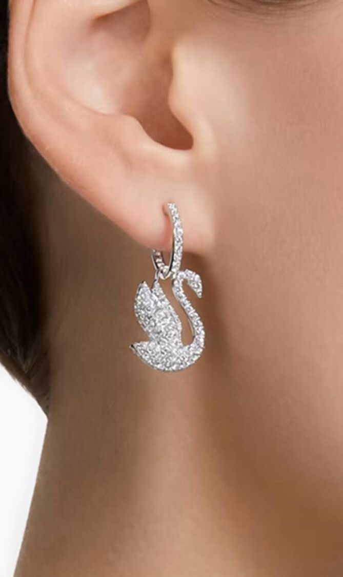 SJC ICONIC SWAN PE HOOP EARRINGS WHI/RHS