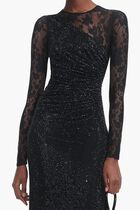BLACK RHINESTONE LACE SLEEVES MAXI DRESS