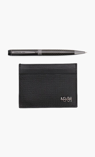 Textured Leather Card Holder and Ballpoint Pen Set