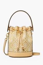 T Monogram Raffia Mini Bucket Bag