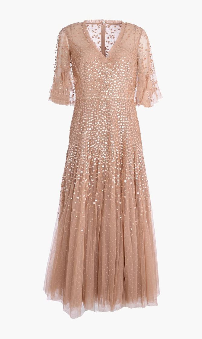Dappled Sequin Cape Ankle Gown