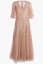 Dappled Sequin Cape Ankle Gown