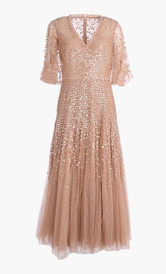 Dappled Sequin Cape Ankle Gown