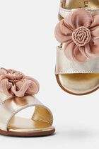 CHIFFON FLOWER EMBELLISHED LEATHER SANDALS
