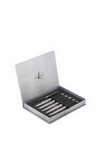 FDL SET OF 6 TABLE KNIVES, BLACK COMPRESSED FABRIC HANDLE, 2 BOLSTERS