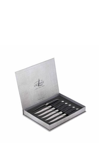 FDL SET OF 6 TABLE KNIVES, BLACK COMPRESSED FABRIC HANDLE, 2 BOLSTERS