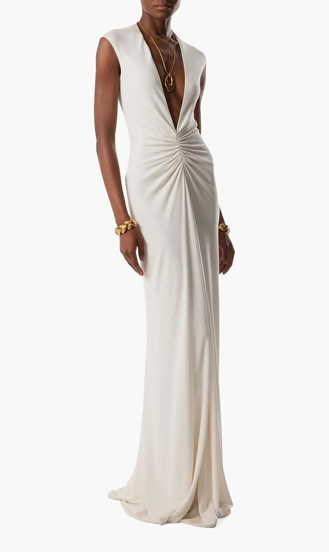 Stretch Deep V Neck Evening Dress