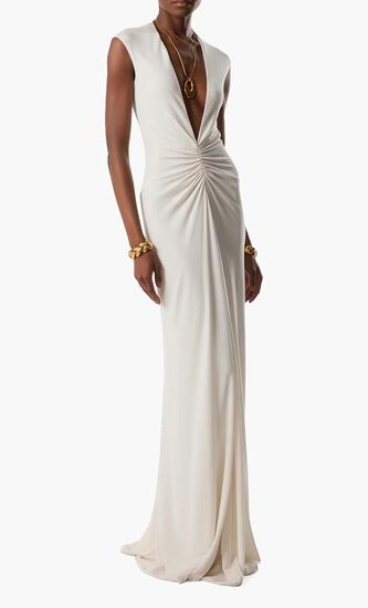 Stretch Deep V Neck Evening Dress