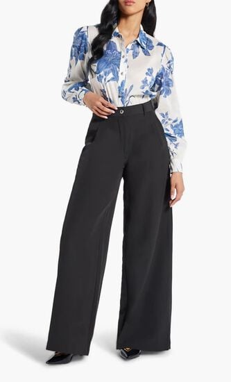 Pleated Wide Leg Crepon Pants