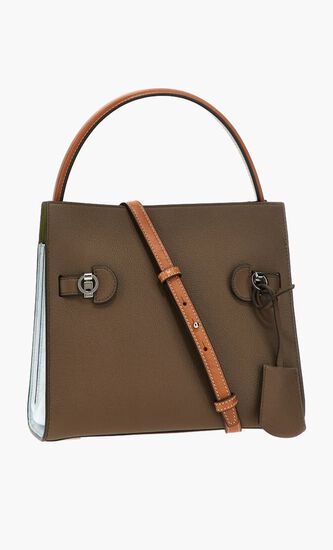 LEE RADZIWILL PEBBLED COLOR-BLOCK SMALL DOUBLE BAG