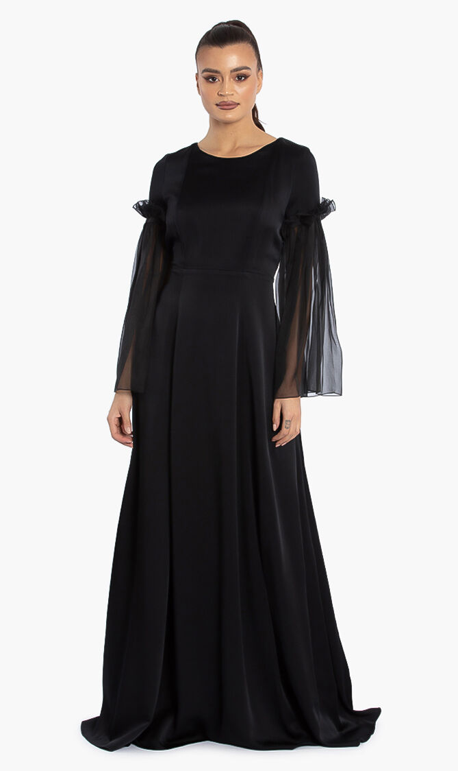 فستان إنجي طويل بتصميم مكشكش