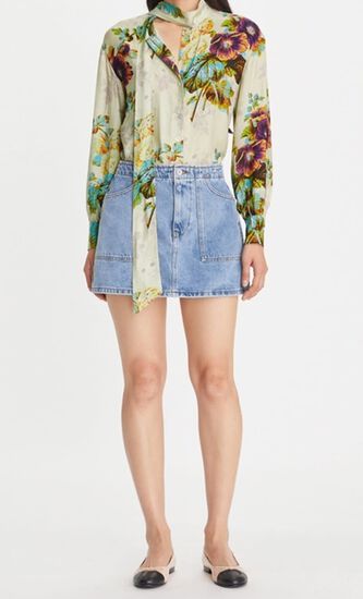 PRINTED VISCOSE BOW BLOUSE