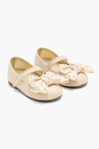 SWAROVSKI CRYSTALS EMBELLISHED BOW SINGLE STRAP LEATHER BALLERINAS