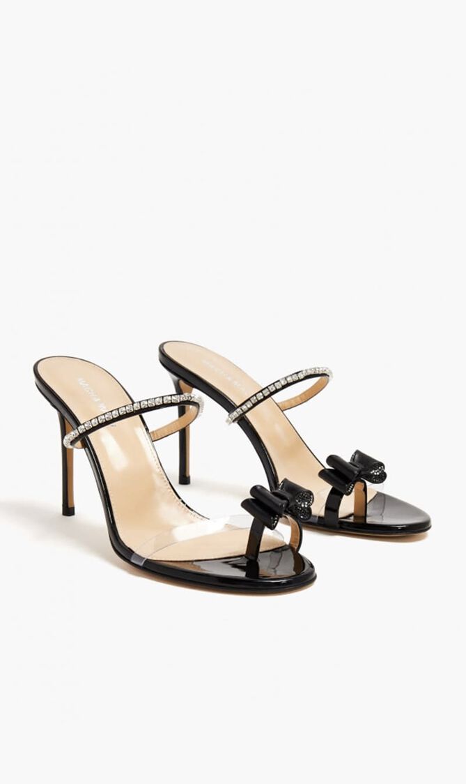 PETITE CADEAU BLACK PATENT LEATHER MULES WITH CRYSTALS(95MM)