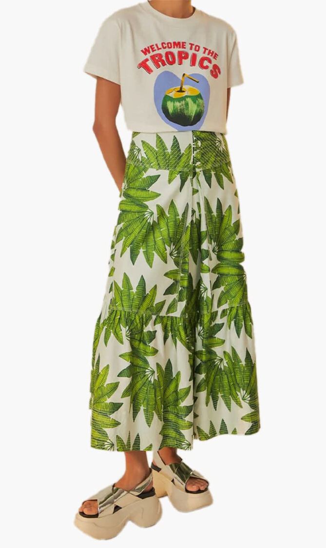 Palm Fan Organic Cotton Maxi Skirt
