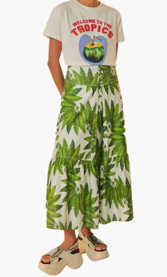 Palm Fan Organic Cotton Maxi Skirt