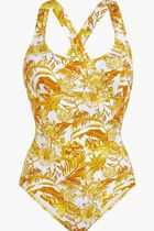 Tahiti Flowers Crossed Back Straps One Piece Swimsuit