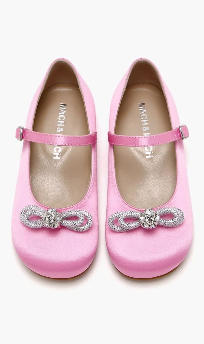DOUBLE BOW PINK SATIN MINI BALLERINA