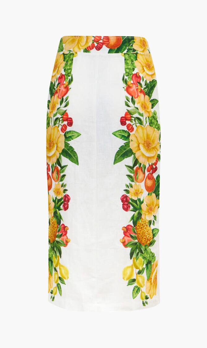 PICNIC FLOWERS OFF WHITE BUTTONNED MIDI SKIRT