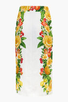 PICNIC FLOWERS OFF WHITE BUTTONNED MIDI SKIRT