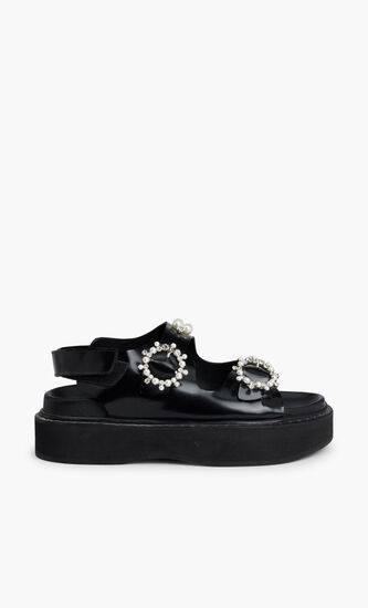 BEADED PLATFORM SANDAL W BUCKLE